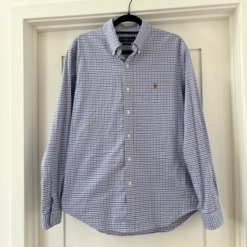 Ralph Lauren Oxford Shirt‎ Mens Large Purple Gingham Pony Slim Fit Button Down